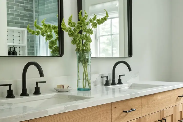 Tiled primary bathroom with soaking tub – Acorn Lane, Scarborough, Maine