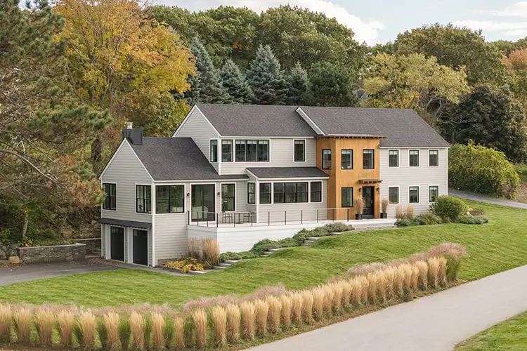 Ocean-view home on a sloped coastal lot – Contemporary on the Cape project, Cape Elizabeth, Maine