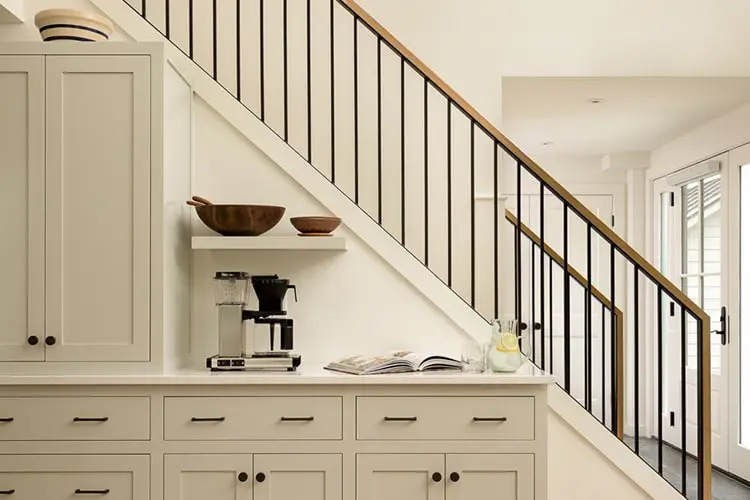 Stair with built-in coffee bar – Lake House, Windham, Maine
